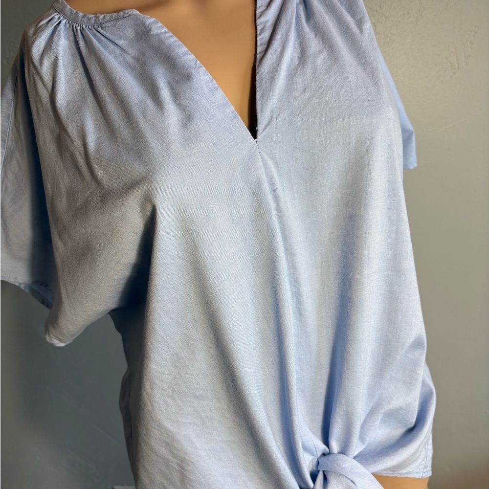 J. Crew Blue Short  Sleeve Tie Front Blouse Size Medium